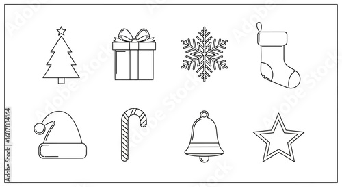 Christmas Icons A Set of Festive Outlines for Seasonal Designs and Holiday Decorations