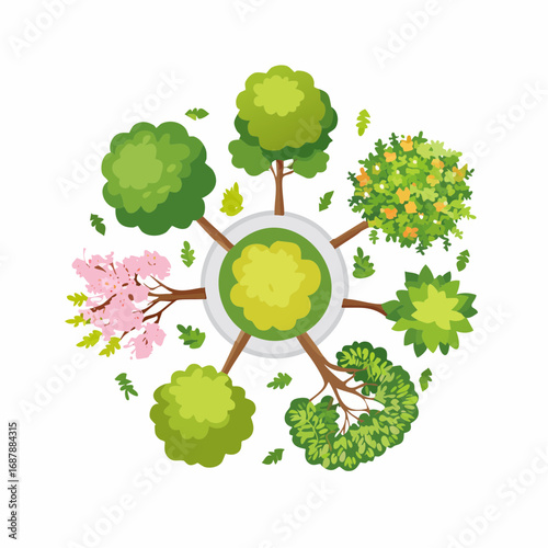 Vector set of Top view green tree for outdoor plan or map and architecture drawing, elements for environment and garden ,botanical elements