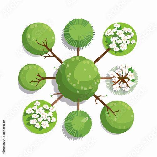Vector set of Top view green tree for outdoor plan or map and architecture drawing, elements for environment and garden ,botanical elements