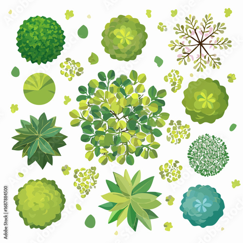 Vector set of Top view green tree for outdoor plan or map and architecture drawing, elements for environment and garden ,botanical elements