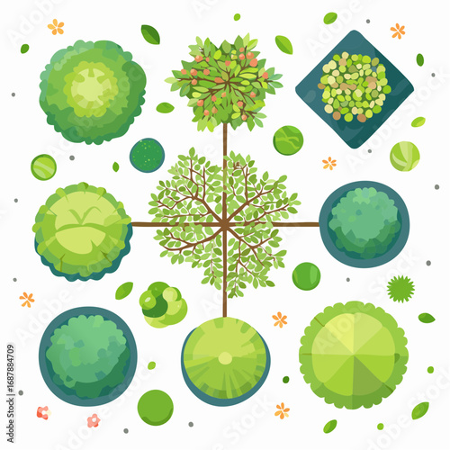 Vector set of Top view green tree for outdoor plan or map and architecture drawing, elements for environment and garden ,botanical elements