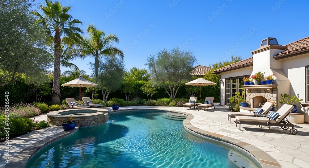 Fototapeta premium Luxury Poolside Backyard Oasis.