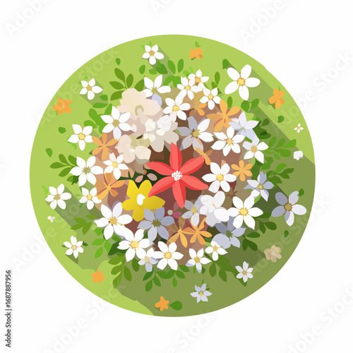 Vector blooming flower tree top view isolated on white background for landscape plan and architecture drawing, elements for environment and garden,botanical .