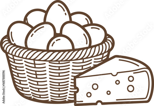 Egg Basket with Cheese in Brown Lines
