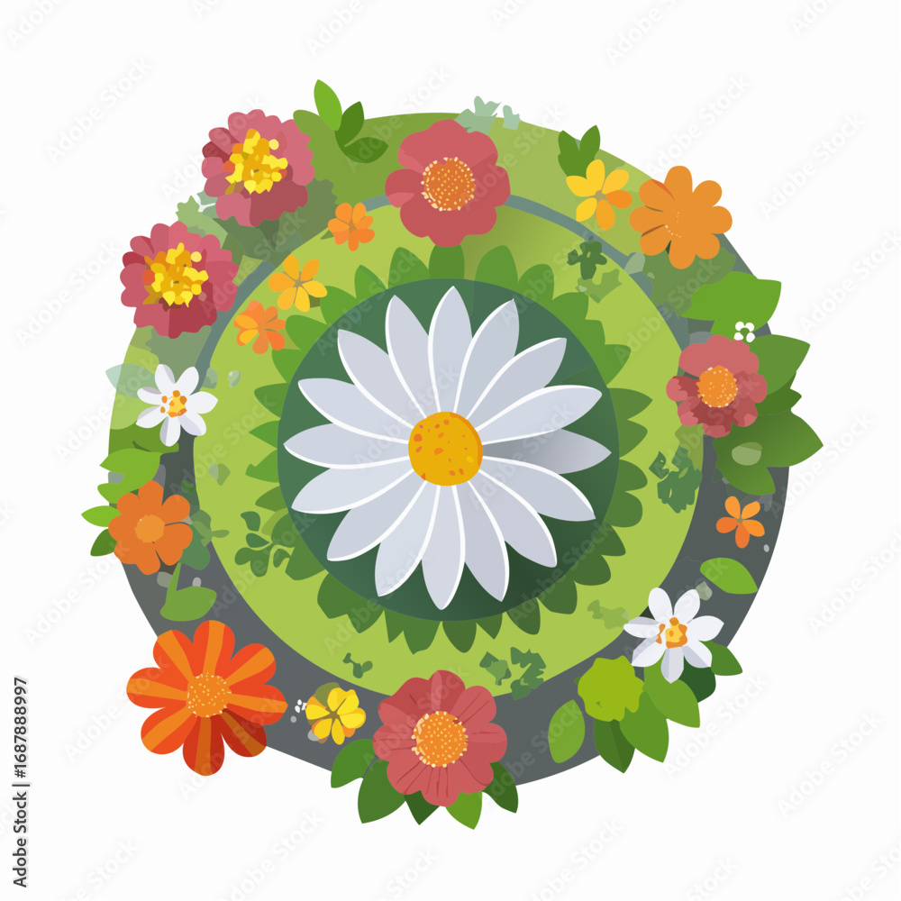 Vector blooming flower or tree top view isolated on white background for landscape plan and architecture drawing, elements for environment and garden