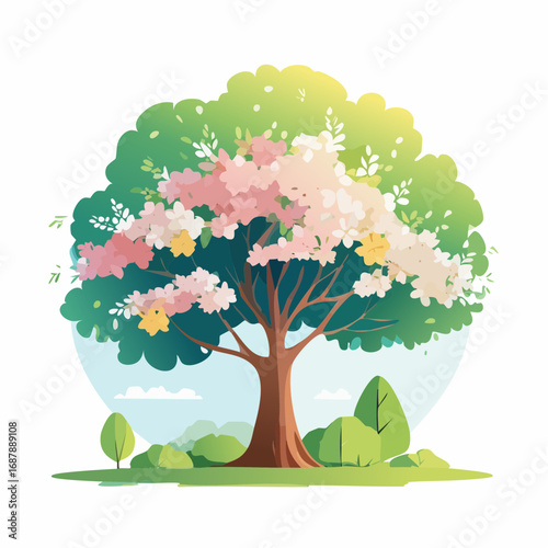 Vector watercolor of blooming tree isolated on white background for landscape plan and architecture drawing, elements for environment and garden,botanical elements ,blooming flowers in .