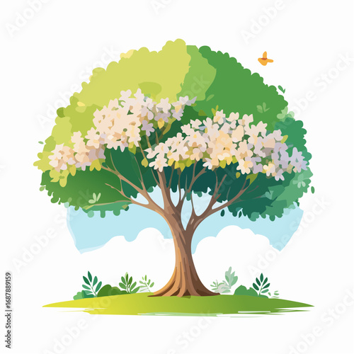 Vector watercolor of blooming tree isolated on white background for landscape plan and architecture drawing, elements for environment and garden,botanical elements ,blooming flowers in .