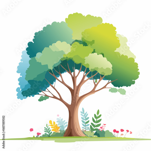 Vector of abstract watercolor tree side view isolated on white background for landscape plan and architecture layout drawing, elements for environment .