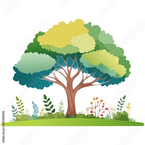 Vector of abstract watercolor tree side view isolated on white background for landscape plan and architecture layout drawing, elements for environment and .