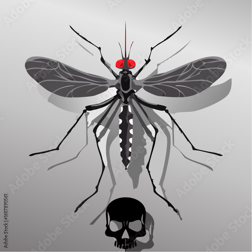 Vector Symbol of Mosquito Casting a Skull Shadow Representing Death