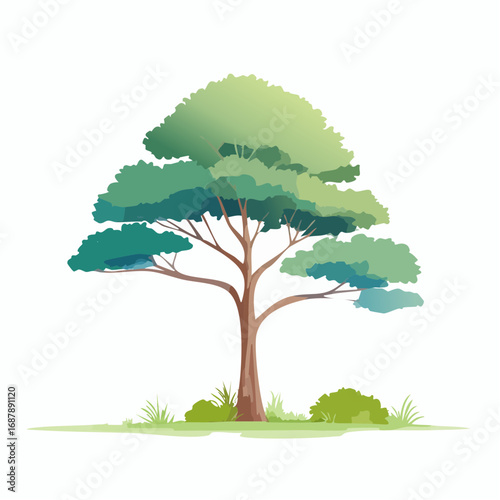 Vector watercolor of pine tree side view isolated on white background for landscape and architecture drawing, elements for environment and garden, painting botanical for section and .
