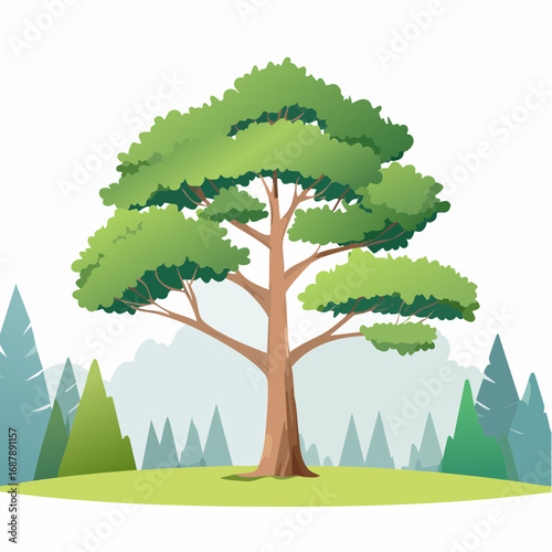 Vector watercolor of pine tree side view isolated on white background for landscape and architecture drawing, elements for environment and garden, painting botanical for section and .