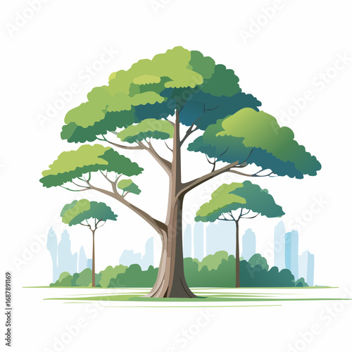 Vector watercolor of pine tree side view isolated on white background for landscape and architecture drawing, elements for environment and garden, painting botanical for section and .