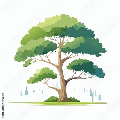 Vector watercolor of pine tree side view isolated on white background for landscape and architecture drawing, elements for environment and garden, painting botanical for section and .