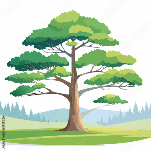 Vector watercolor of pine tree side view isolated on white background for landscape and architecture drawing, elements for environment and garden, painting botanical for section and .