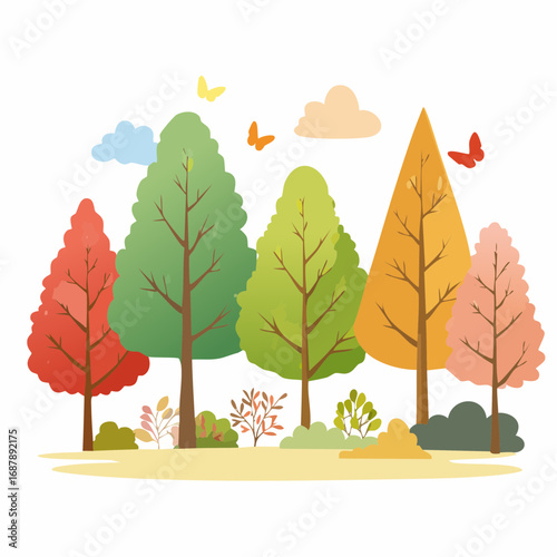 Vector autumn trees collection,watercolor blooming flower tree or forest side view isolated on white background for landscape and decorative ,elements .