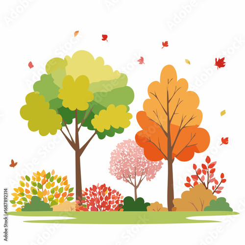 Vector autumn trees collection,watercolor blooming flower tree or forest side view isolated on white background for landscape and decorative ,elements .
