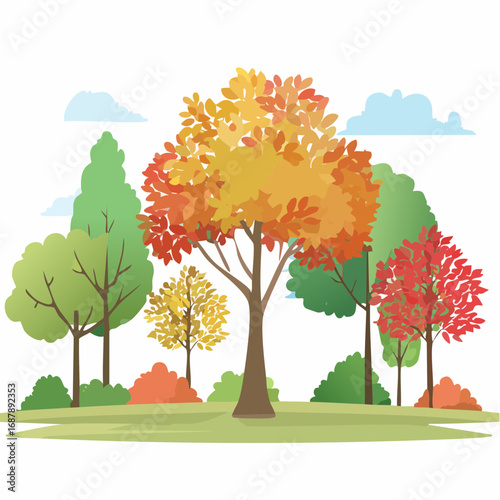 Vector autumn trees collection,watercolor blooming flower tree or forest side view isolated on white background for landscape and decorative ,elements .