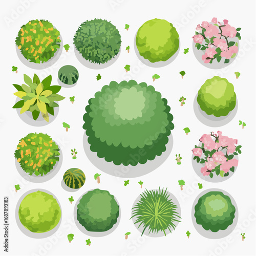 Vector set of Top view green tree for outdoor plan or map and architecture drawing, elements for environment and garden ,botanical elements