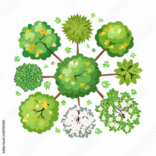 Vector set of Top view green tree for outdoor plan or map and architecture drawing, elements for environment and garden ,botanical elements