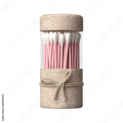Cotton Swabs in Burlap Container, isolated on transparent background