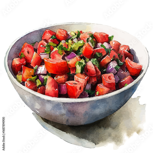 Ceviche, watercolor drawing vector, isolated on a white background.