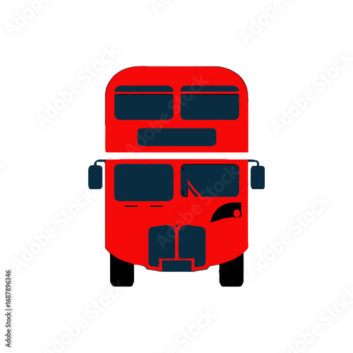 Vector art of a bright red doubledecker bus, a classic symbol of london, isolated on a clean, front view, vector illustration