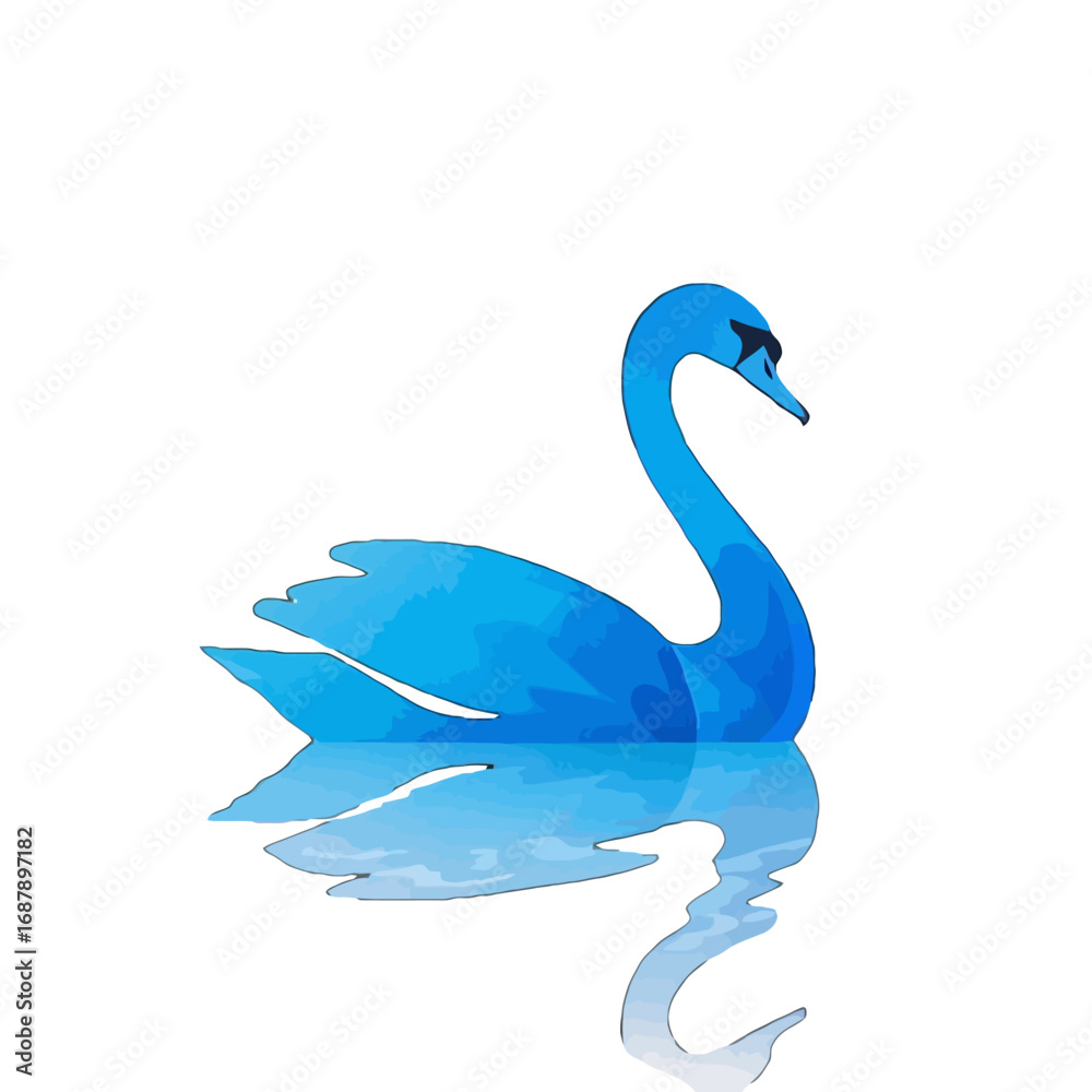 Fototapeta premium Vector art of a beautiful blue swan swimming on a reflective surface