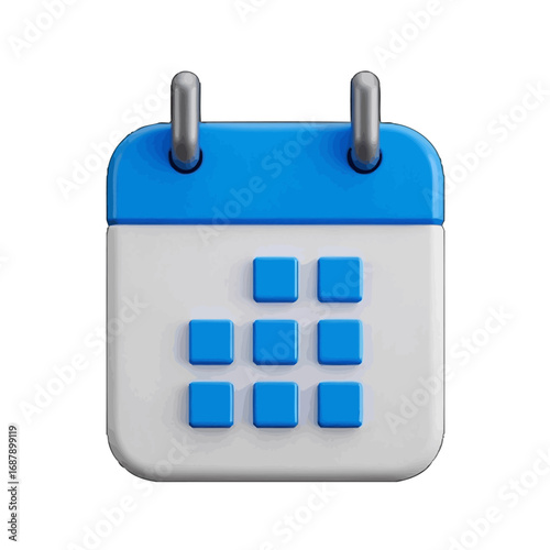 Vector art of a 3d render of a blue and white calendar icon, symbolizing planning and scheduling