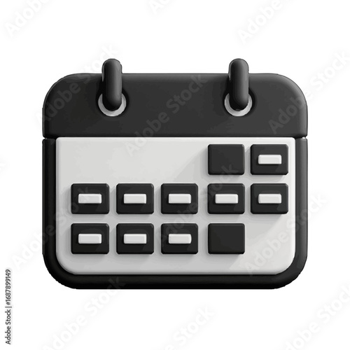 Vector art of a 3d illustration of a black and white calendar icon