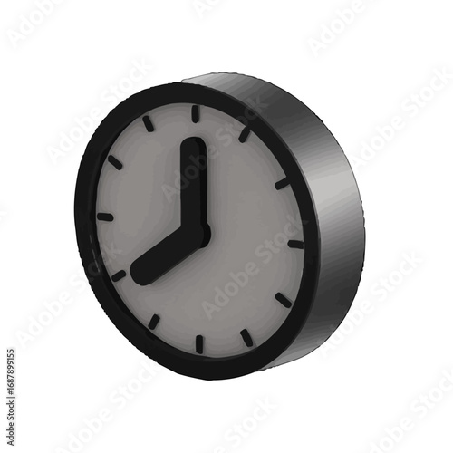 Vector art of a simple black clock with a white face and black hour and minute hands, isolated on a