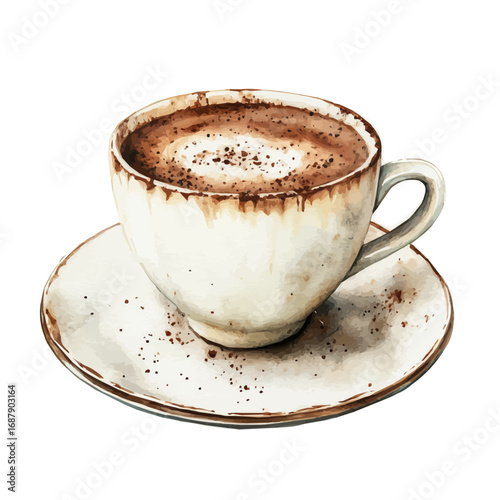 Cappuccino, watercolor painting vector, isolated on a white background.