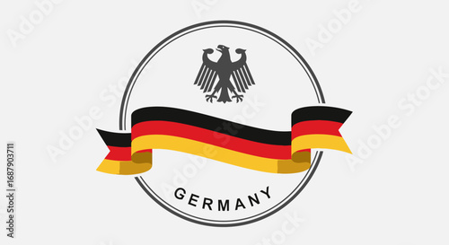 A circular emblem featuring the German flag colors, an eagle, and the word "Germany".