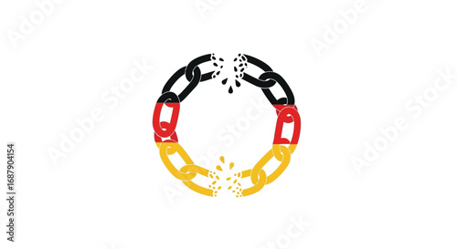 A symbolic illustration depicts a broken chain in the colors of the German flag, representing freedom.