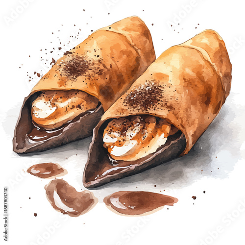 watercolor of Cannoli, vector, isolated on a white background.