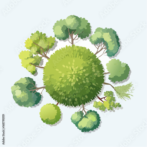 Vector watercolor tree or forest top view isolated on white background for landscape and architecture drawing,elements for environment and garden,botanical for section in spri