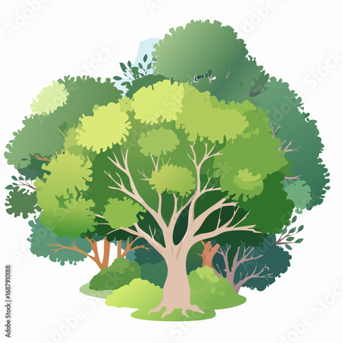 Vector watercolor tree or forest top view isolated on white background for landscape and architecture drawing,elements for environment and garden,botanical for section in spri