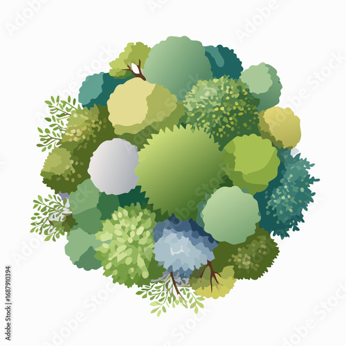 Vector watercolor tree or forest top view isolated on white background for landscape and architecture drawing,elements for environment and garden,botanical for section in spri