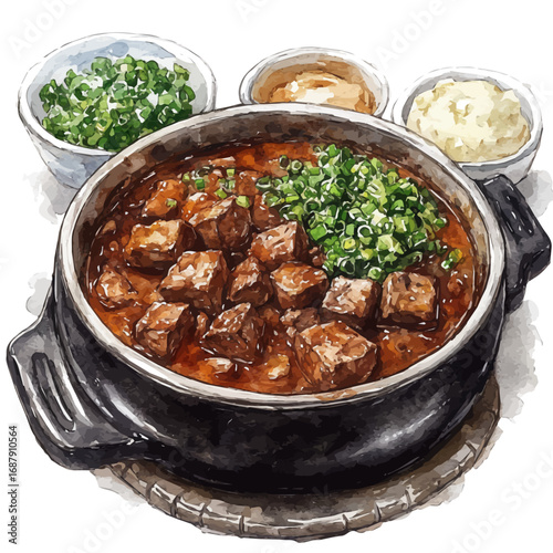 Bulgogi, watercolor painting vector, isolated on a white background.