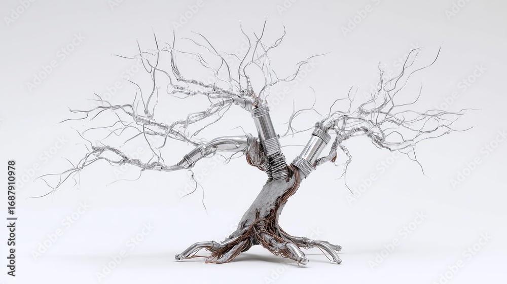 Fototapeta premium Metal tree sculpture isolated on a white background