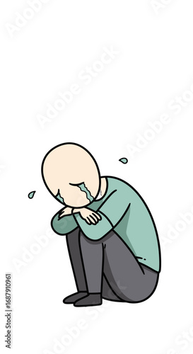 Heartbroken person crouched in despair with tears flowing, expressing deep sadness and emotional struggle with a relatable human moment