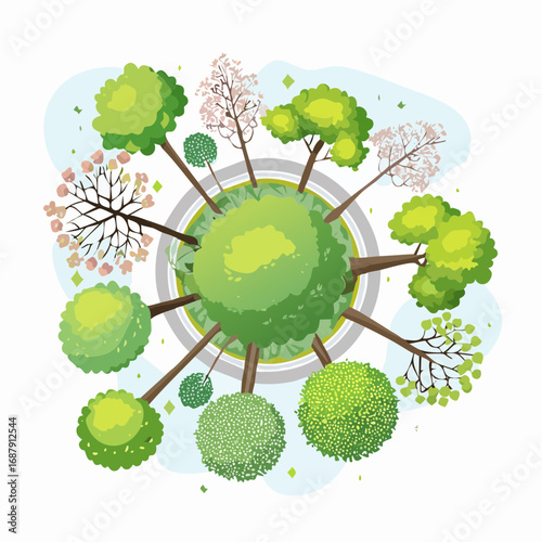 Vector set of Top view green tree for outdoor plan or map and architecture drawing, elements for environment and garden ,botanical elements