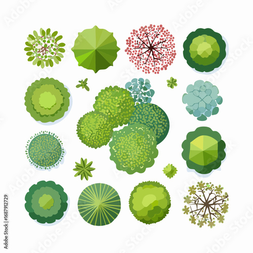 Vector set of Top view green tree for outdoor plan or map and architecture drawing, elements for environment and garden ,botanical elements