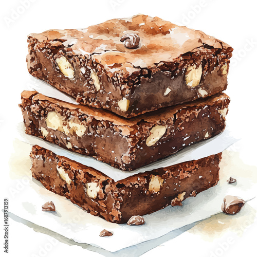 Brownies, watercolor drawing vector, isolated on a white background.