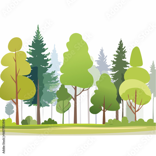 watercolor forest or tree side view isolated on white background for landscape plan and architecture layout drawing, elements for environment and .
