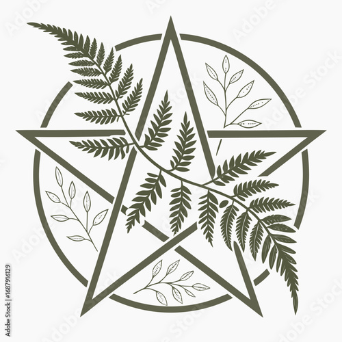 Pentagram Fern Logo Mystical Plant Design
