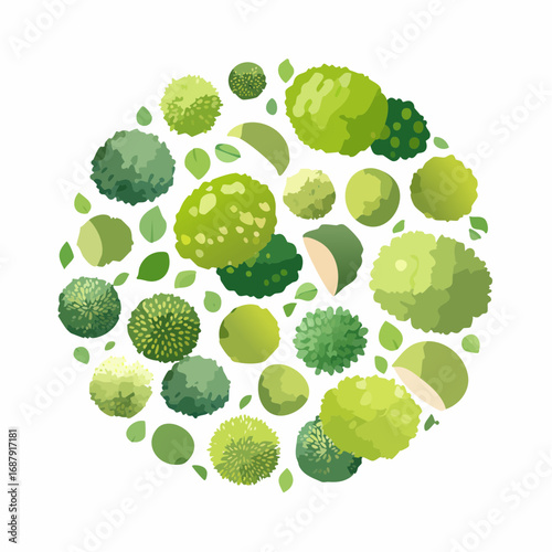 Abstract Watercolor Illustration of Green Tree from Above, Isolated on White Background, Ideal for Landscape Planning and Architectural Layouts, Garden and Environment Elements.