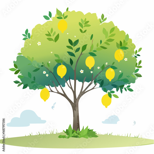 Vector watercolor of lemon tree side view isolated on white background for landscape and architecture drawing, elements for environment and garden, painting botanical for secti