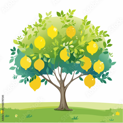 Vector watercolor of lemon tree side view isolated on white background for landscape and architecture drawing, elements for environment and garden, painting botanical for secti