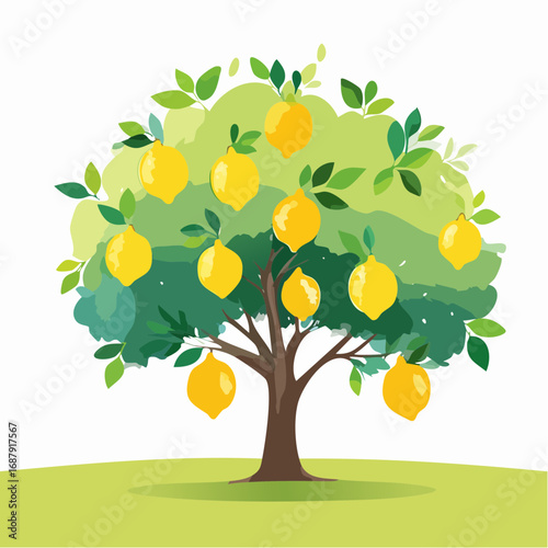 Vector watercolor of lemon tree side view isolated on white background for landscape and architecture drawing, elements for environment and garden, painting botanical for secti
